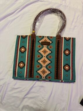Wrangler Teal and Brown Southwestern-Pattern Tote